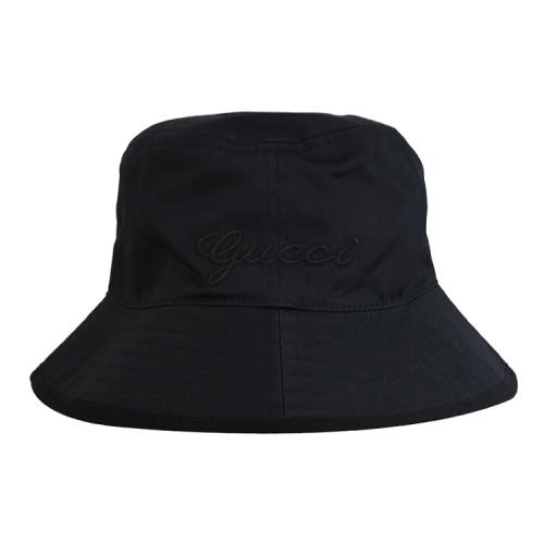 GUCCI 782733 質感電繡LOGO遮陽棉質漁夫帽.黑