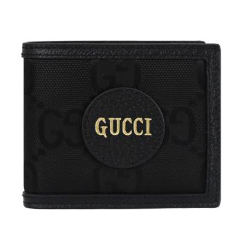 GUCCI 625573 Off The Grid 燙金LOGO尼龍對開8卡短夾.黑