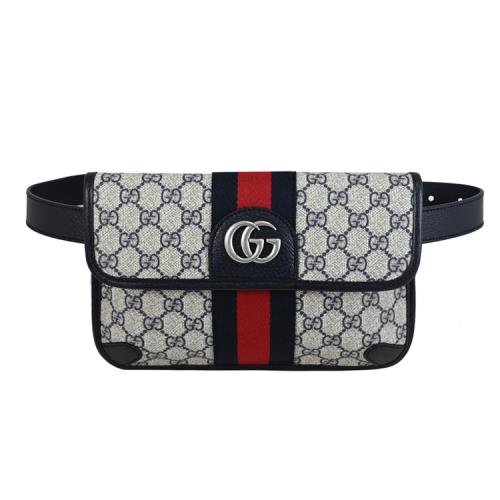 GUCCI 674081 Ophidia 經典花紋織帶斜背胸口/腰包.黑邊