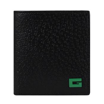 GUCCI 739365 質感G LOGO皮革對開6卡短夾.黑/綠