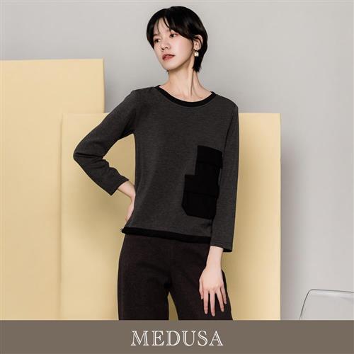 現貨【MEDUSA 曼度莎】口袋撞色嫘縈長袖T恤（M-XL）｜女休閒上衣 長袖上衣