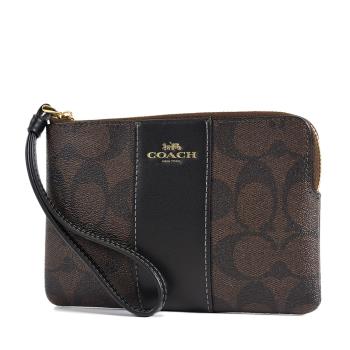 COACH 配色防刮皮革手拿包-咖啡黑