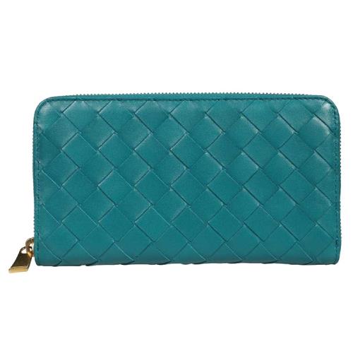【BOTTEGA VENETA】BV 湖水綠色ㄇ字拉鍊長夾  -  608053/VCPP23118