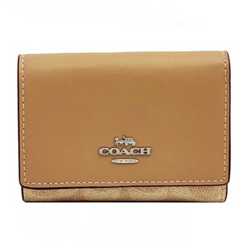 【COACH】C LOGO三折拉鍊零錢袋鈔票短夾(杏茶烤奶)
