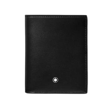 【MONTBLANC】 萬寶龍 小牛皮雙褶 6卡 皮夾/短夾 黑色 - 129677 BLACK