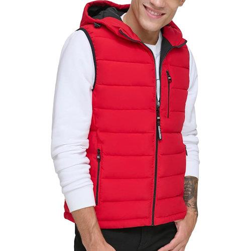 CK 2024男時尚輕質可折紅色連帽背心外套