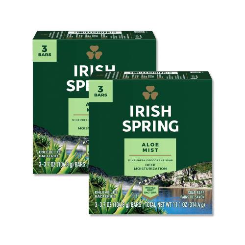 (6顆超值組)美國Irish Spring愛爾蘭之春-約12小時淨味清新潤澤沐浴體香皂104.8g/顆-蘆薈淺綠標(清潔肥皂,潔膚香氛皂,男士除臭皂)