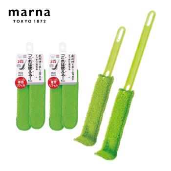 【日本 MARNA】L型瓶壺刷清潔刷+替換布-6入組(原廠總代理)