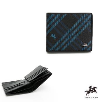 DF BAGSCHOOL - SANDIA POLO皇家藍格系列牛皮多功能中翻相片短夾
