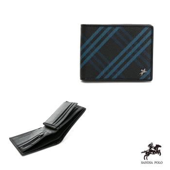 DF BAGSCHOOL - SANDIA POLO皇家藍格系列牛皮抽取活動式卡夾長短拉鏈皮夾