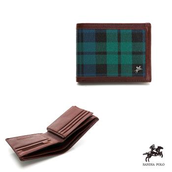 DF BAGSCHOOL - SANDIA POLO經典綠格系列多功能牛皮左右翻相片短夾