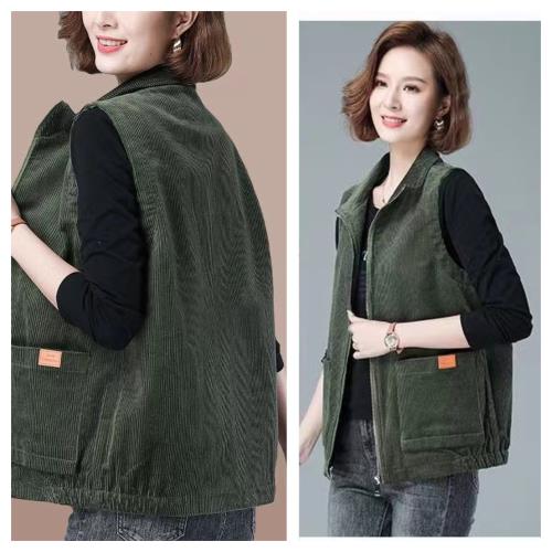  AKARA 露營掛野外燈芯絨無袖背心外套(秋冬 保暖 毛呢外套 排釦外套 圓領 3XL可 長袖 中大尺碼)