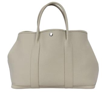 展示商品 HERMES Garden Party 36cm 銀釦牛皮手提包(冰川白)