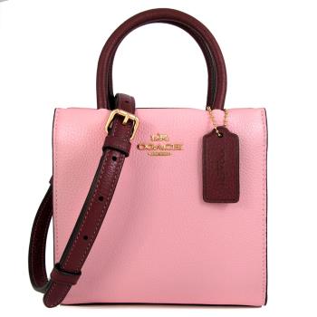 COACH 馬車LOGO皮革小托特兩用包(粉雙色)