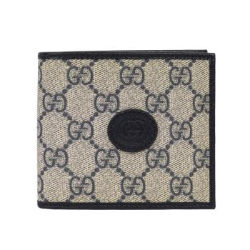 GUCCI Interlocking G Logo 對開8卡短夾(米色/黑藍色)