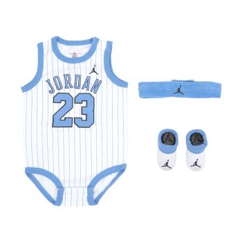 Nike 包屁衣 Jordan 小童 嬰兒 白 藍 純棉 無袖 小朋友 襪子 頭帶 三件組 禮盒 JD2433029NB-001