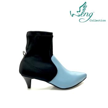 【WENG COLLECTION】Sports Luxe小羊皮彈性纖維中跟短靴 藍
