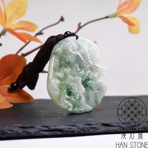 漢石齋】天然翡翠A貨清蓮鴛鴦玉珮吊墜飄花種(51*54*8mm)|動物|ETMall