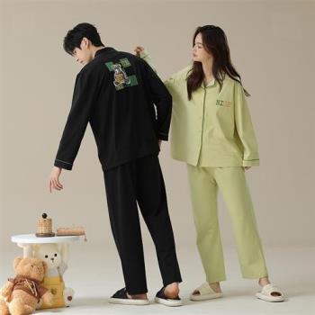 【巴黎精品】睡衣套裝長袖居家服-純棉字母小熊情侶男女休閒服2款w1ad56