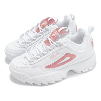 Fila 休閒鞋 Disruptor II 女鞋 白 粉 厚底 增高 皮革 鋸齒底 老爹鞋 斐樂 5C609Y154