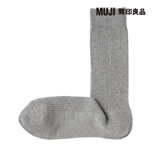 男棉混不易鬆脫螺紋直角襪 灰色【MUJI 無印良品】