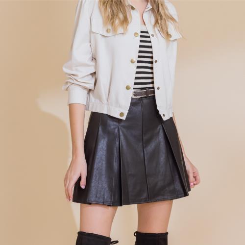 【YUTZUYA 優姿雅】辣妹學院百褶內磨毛軟料皮短裙/褲裙-2色