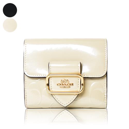 COACH 漆皮浮雕LOGO金屬釦飾零錢袋短夾-(新款任選)