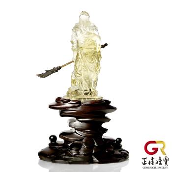 【正佳珠寶】黃水晶 頂級巴西黃晶 武關公雕刻 226g 關聖帝君 黃水晶關公佛像｜手工客製木座
