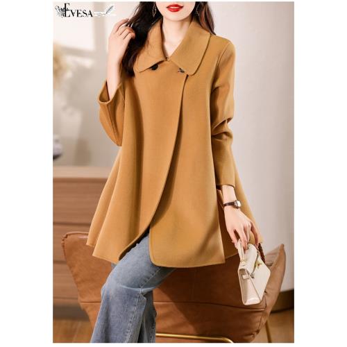 【伊凡莎名媛時尚】法式輕奢100%澳羊雙面毛呢斗篷式大衣