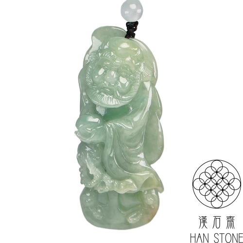 【漢石齋】天然翡翠A貨 菩提達摩玉佩吊墜 冰糯種(26*66*14mm)