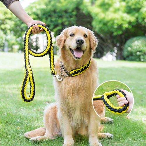中大型犬黑黃八股編織專業牽引繩 L號