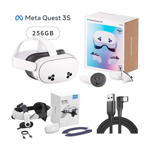 Meta Quest 3S VR 256GB 頭戴式裝置 混合實境+M3 Pro電池頭戴+傳輸線