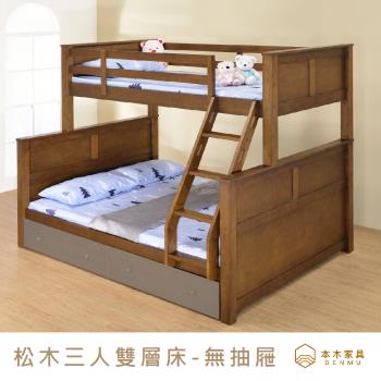 【本木】杰特 實木三人雙層床(無床底抽屜)