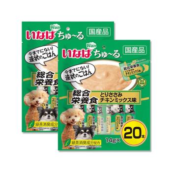 (2袋40入超值組)日本INABA-CIAO汪啾嚕狗糧寵物營養主食肉泥20入/袋-雞肉口味(綠色袋)(狗飼料流質點心,綠茶消臭,毛孩補水零食)