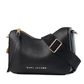 MARC JACOBS 牛皮荔枝紋拉鍊肩背/斜背二用鎖頭包-黑色/小