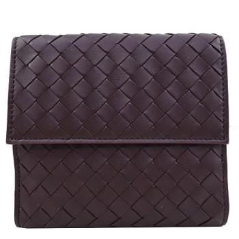【BOTTEGA VENETA 寶緹嘉】經典編織小羊皮扣式中夾(咖啡紅)