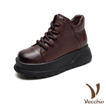 【VECCHIO】真皮厚底舒適繫帶側拉鍊休閒鞋/真皮頭層牛皮個性厚底舒適繫帶側拉鍊設計休閒鞋 女鞋 棕