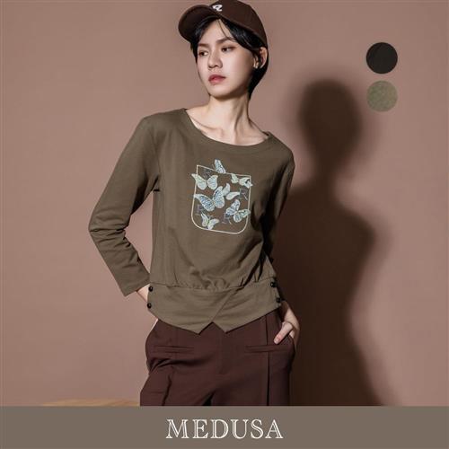 現貨【MEDUSA 曼度莎】蝴蝶印花船領造型T恤 - 2色（M-XL）｜女休閒上衣 女長袖T恤