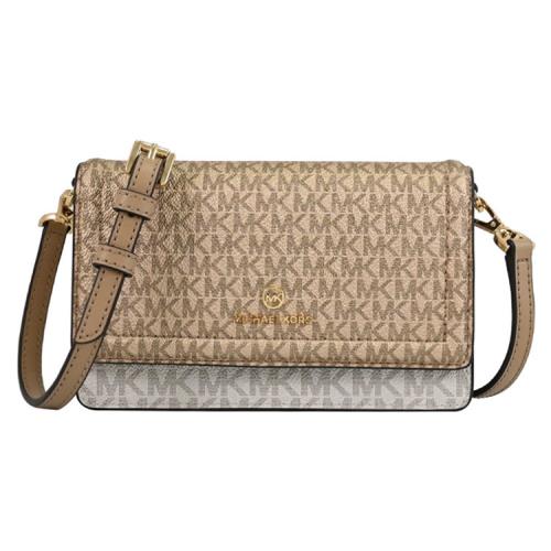 MICHAEL KORS Jet Set Charm 珠光印花多卡手機斜背包.金/淺褐邊