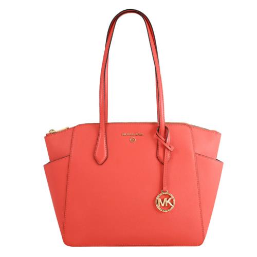 MICHAEL KORS MARILYN 浮雕LOGO防刮肩背托特包.珊瑚紅