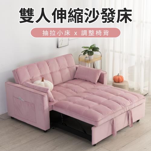 IDEA  粉墨三段式坐臥兩用雙人伸縮沙發床/布沙發(贈2入抱枕/帶輪)