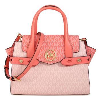 MICHAEL KORS 金字LOGO滿版防刮翻蓋兩用包(粉橘色)