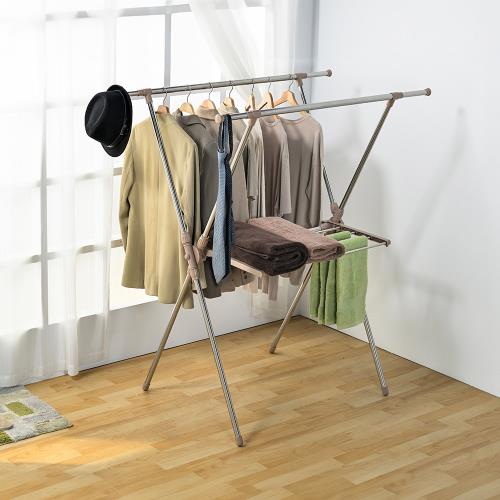 IKLOO_不銹鋼X型多功能折疊曬衣架 (奶茶色 伸縮曬衣架 被子收晾衣架 衣物收納架)