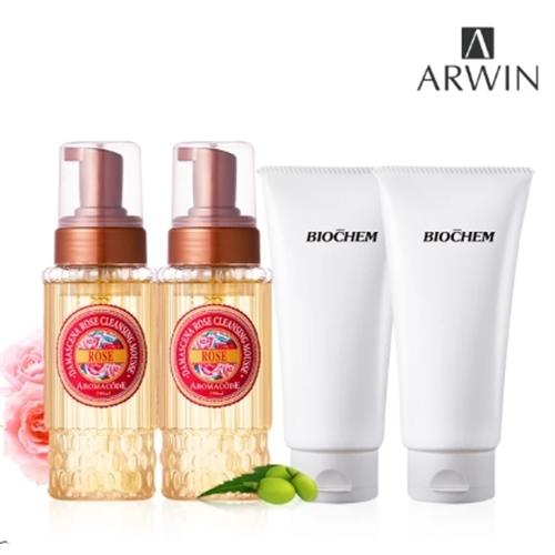 玫瑰氨基酸淨白洗卸二用慕絲250ml*2入+氨基酸苦楝控油抗痘洗面皂150g*2入