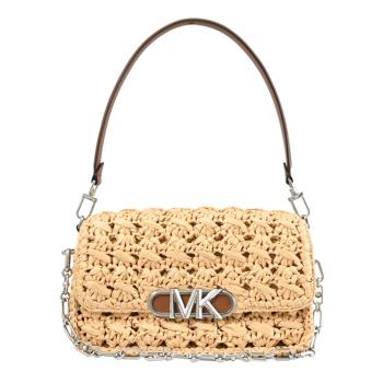 MICHAEL KORS PARKER 經典LOGO雙背帶翻蓋肩背草編包.咖邊