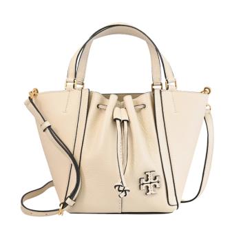 TORY BURCH 90472 經典皮革LOGO束口造型兩用桶包.白