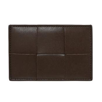 BOTTEGA VENETA 748052 經典大編織小牛皮隨身卡夾.深咖