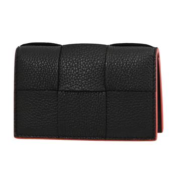 BOTTEGA VENETA 748053 經典大編織牛皮對開隨身卡包.黑/紅邊