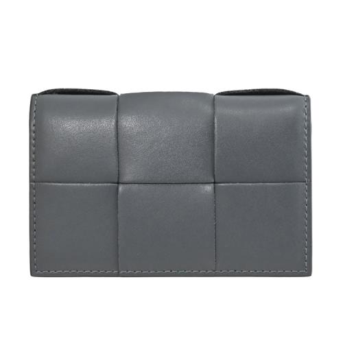 BOTTEGA VENETA 649602 經典大編織牛皮對開隨身卡包.灰