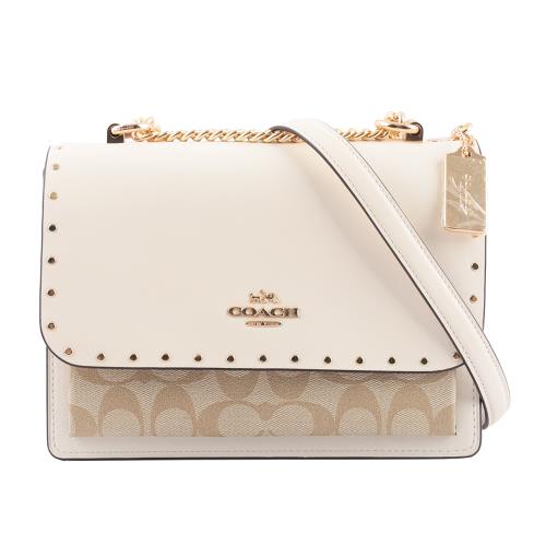 COACH 拚色+蛇壓紋皮革鉚釘鏈帶斜背包(白色/淺卡其) 90400 IMOT4